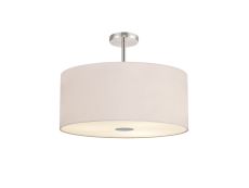 Baymont Polished Chrome 5 Light E27 Semi Flush Fixture With 60cm x 22cm Dual Faux Silk Shade, Nude Beige/Moonlight & Frosted/PC Acrylic Diffuser
