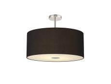 Baymont Polished Chrome 5 Light E27 Semi Flush Fixture With 60cm x 22cm Dual Faux Silk Shade, Black/Green Olive & Frosted/PC Acrylic Diffuser