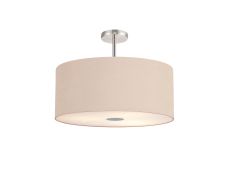 Baymont Polished Chrome 5 Light E27 Semi Flush Fixture With 60cm x 22cm Dual Faux Silk Shade, Antique Gold/Ruby & Frosted/PC Acrylic Diffuser