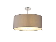 Baymont Polished Chrome 5 Light E27 Semi Flush Fixture With 60cm x 22cm Faux Silk Shade, Grey/White Laminate & Frosted/PC Acrylic Diffuser