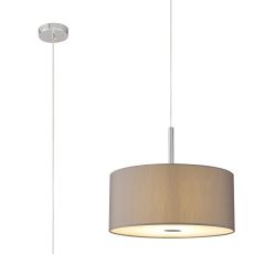 Baymont Polished Chrome  5 Light E27 Single Pendant With 40cm x 18cm Faux Silk Shade, Grey/White Laminate & Frosted/PC Acrylic Diffuser