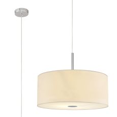 Baymont Polished Chrome  5 Light E27 Single Pendant With 60cm x 22cm Faux Silk Shade, Ivory Pearl/White Laminate & Frosted/PC Acrylic Diffuser