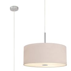 Baymont Polished Chrome  5 Light E27 Single Pendant With 60cm x 22cm Dual Faux Silk Shade, Nude Beige/Moonlight & Frosted/PC Acrylic Diffuser