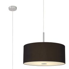 Baymont Polished Chrome  5 Light E27 Single Pendant With 60cm x 22cm Dual Faux Silk Shade, Black/Green Olive & Frosted/PC Acrylic Diffuser