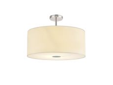 Baymont Polished Chrome 5 Light E27 Drop Flush With 60cm x 22cm Faux Silk Shade, Ivory Pearl/White Laminate & Frosted/PC Acrylic Diffuser