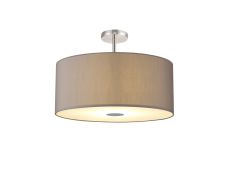 Baymont Polished Chrome 5 Light E27 Drop Flush With 60cm x 22cm Faux Silk Shade, Grey/White Laminate & Frosted/PC Acrylic Diffuser