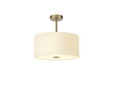 Baymont Antique Brass 5 Light E27 Semi Flush With 40cm x 18cm Faux Silk Shade, Ivory Pearl/White Laminate & Frosted/AB Acrylic Diffuser
