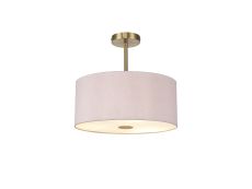 Baymont Antique Brass 5 Light E27 Semi Flush With 40cm x 18cm Dual Faux Silk Shade, Taupe/Halo Gold & Frosted/AB Acrylic Diffuser