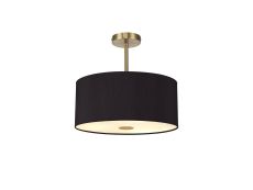 Baymont Antique Brass 5 Light E27 Semi Flush With 40cm x 18cm Dual Faux Silk Shade, Black/Green Olive & Frosted/AB Acrylic Diffuser