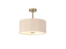 Baymont Antique Brass 5 Light E27 Semi Flush With 40cm x 18cm Dual Faux Silk Shade, Antique Gold/Ruby & Frosted/AB Acrylic Diffuser