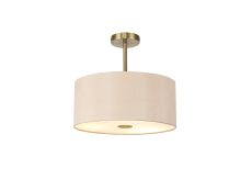 Baymont Antique Brass 5 Light E27 Semi Flush With 40cm x 18cm Dual Faux Silk Shade, Antique Gold/Ruby & Frosted/AB Acrylic Diffuser