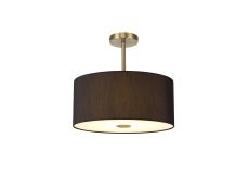 Baymont Antique Brass 5 Light E27 Semi Flush With 40cm x 18cm Faux Silk Shade, Black/White Laminate & Frosted/AB Acrylic Diffuser