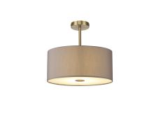 Baymont Antique Brass 5 Light E27 Semi Flush With 40cm x 18cm Faux Silk Shade, Grey/White Laminate & Frosted/AB Acrylic Diffuser