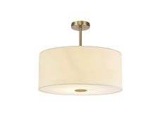 Baymont Antique Brass 5 Light E27 Semi Flush Fixture With 60cm x 22cm Faux Silk Shade, Ivory Pearl/White Laminate & Frosted/PC Acrylic Diffuser