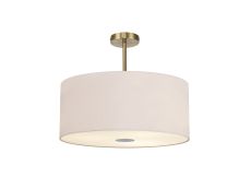 Baymont Antique Brass 5 Light E27 Semi Flush Fixture With 60cm x 22cm Dual Faux Silk Shade, Nude Beige/Moonlight & Frosted/PC Acrylic Diffuser