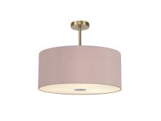 Baymont Antique Brass 5 Light E27 Semi Flush Fixture With 60cm x 22cm Dual Faux Silk Shade, Taupe/Halo Gold & Frosted/PC Acrylic Diffuser