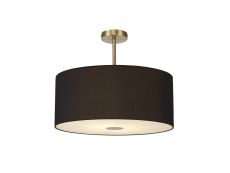 Baymont Antique Brass 5 Light E27 Semi Flush Fixture With 60cm x 22cm Dual Faux Silk Shade, Black/Green Olive & Frosted/PC Acrylic Diffuser