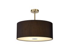 Baymont Antique Brass 5 Light E27 Semi Flush Fixture With 60cm x 22cm Faux Silk Shade, Black/White Laminate & Frosted/PC Acrylic Diffuser