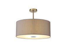 Baymont Antique Brass 5 Light E27 Semi Flush Fixture With 60cm x 22cm Faux Silk Shade, Grey/White Laminate & Frosted/PC Acrylic Diffuser
