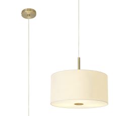Baymont Antique Brass  5 Light E27 Single Pendant With 40cm Faux Silk Shade, Ivory Pearl/White Laminate & 40cm Frosted/AB Acrylic Diffuser
