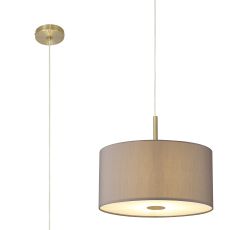 Baymont Antique Brass  5 Light E27 Single Pendant With 40cm x 18cm Faux Silk Shade, Grey/White Laminate & Frosted/AB Acrylic Diffuser