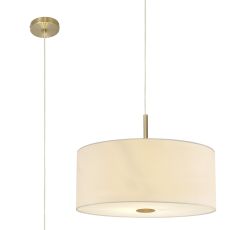 Baymont Antique Brass  5 Light E27 Single Pendant With 60cm x 22cm Faux Silk Shade, Ivory Pearl/White Laminate & Frosted/PC Acrylic Diffuser