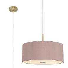 Baymont Antique Brass  5 Light E27 Single Pendant With 60cm x 22cm Dual Faux Silk Shade, Taupe/Halo Gold & Frosted/PC Acrylic Diffuser