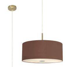 Baymont Antique Brass  5 Light E27 Single Pendant With 60cm x 22cm Dual Faux Silk Shade, Raw Cocoa/Grecian Bronze & Frosted/PC Acrylic Diffuser