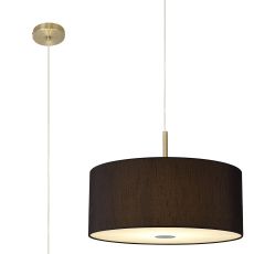 Baymont Antique Brass  5 Light E27 Single Pendant With 60cm x 22cm Faux Silk Shade, Black/White Laminate & Frosted/PC Acrylic Diffuser