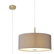 Baymont Antique Brass  5 Light E27 Single Pendant With 60cm x 22cm Faux Silk Shade, Grey/White Laminate & Frosted/PC Acrylic Diffuser