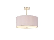 Baymont Satin Nickel 5 Light E27 Semi Flush With 40cm Dual Faux Silk Shade, Taupe/Halo Gold & Frosted/SN Acrylic Diffuser