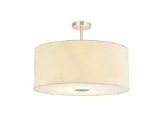 Baymont Satin Nickel 5 Light E27 Semi Flush Fixture With 60cm x 22cm Faux Silk Shade, Ivory Pearl/White Laminate & Frosted/PC Acrylic Diffuser