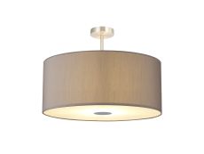 Baymont Satin Nickel 5 Light E27 Semi Flush Fixture With 60cm x 22cm Faux Silk Shade, Grey/White Laminate & Frosted/PC Acrylic Diffuser