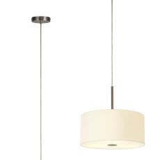 Baymont Satin Nickel  5 Light E27 Single Pendant With 40cm x 18cm Faux Silk Shade, Ivory Pearl/White Laminate & Frosted/SN Acrylic Diffuser