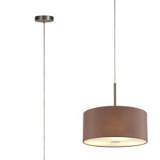 Baymont Satin Nickel  5 Light E27 Single Pendant With 40cm x 18cm Dual Faux Silk Shade, Taupe/Halo Gold & Frosted/SN Acrylic Diffuser