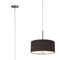 Baymont Satin Nickel  5 Light E27 Single Pendant With 40cm x 18cm Dual Faux Silk Shade, Black/Green Olive & 40cm x 18cm Frosted/SN Acrylic Diffuser