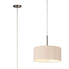Baymont Satin Nickel  5 Light E27 Single Pendant With 40cm Dual Faux Silk Shade, Antique Gold/Ruby & 40cm Frosted/SN Acrylic Diffuser