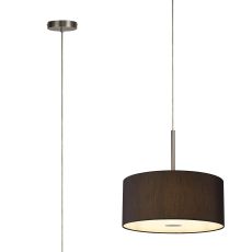 Baymont Satin Nickel  5 Light E27 Single Pendant With 40cm x 18cm Faux Silk Shade, Black/White Laminate & Frosted/SN Acrylic Diffuser