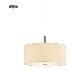 Baymont Satin Nickel  5 Light E27 Single Pendant With 60cm x 22cm Faux Silk Shade, Ivory Pearl/White Laminate & Frosted/PC Acrylic Diffuser