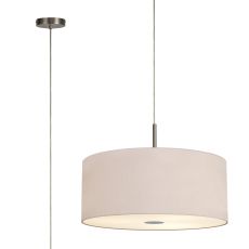 Baymont Satin Nickel  5 Light E27 Single Pendant With 60cm x 22cm Dual Faux Silk Shade, Nude Beige/Moonlight & Frosted/PC Acrylic Diffuser