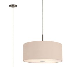 Baymont Satin Nickel  5 Light E27 Single Pendant With 60cm x 22cm Dual Faux Silk Shade, Antique Gold/Ruby & Frosted/PC Acrylic Diffuser