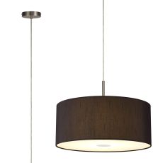 Baymont Satin Nickel  5 Light E27 Single Pendant With 60cm x 22cm Faux Silk Shade, Black/White Laminate & Frosted/PC Acrylic Diffuser