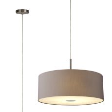 Baymont Satin Nickel  5 Light E27 Single Pendant With 60cm x 22cm Faux Silk Shade, Grey/White Laminate & Frosted/PC Acrylic Diffuser