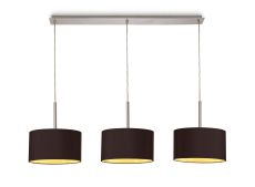 Baymont Polished Chrome 3 Light E27  Linear Pendant With 30cm x 17cm Dual Faux Silk Shade, Midnight Black/Green Olive