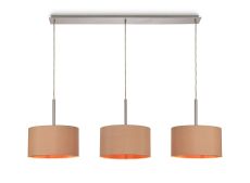 Baymont Polished Chrome 3 Light E27  Linear Pendant With 30cm x 17cm Dual Faux Silk Shade, Antique Gold/Ruby