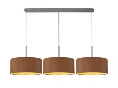 Baymont Polished Chrome 3 Light E27  Linear Pendant With 40cm x 18cm Dual Faux Silk Shade, Raw Cocoa/Grecian Bronze