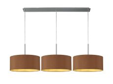 Baymont Polished Chrome 3 Light E27  Linear Pendant With 40cm x 18cm Dual Faux Silk Shade, Raw Cocoa/Grecian Bronze