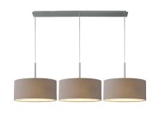 Baymont Polished Chrome 3 Light E27  Linear Pendant With 40cm x 18cm Faux Silk Shade, Grey/White Laminate