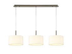 Baymont Antique Brass 3 Light E27  Linear Pendant With 30cm x 17cm Faux Silk Shade, Ivory Pearl/White Laminate