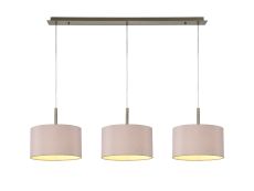 Baymont Antique Brass 3 Light E27  Linear Pendant With 30cm x 17cm Dual Faux Silk Shade, Taupe/Halo Gold